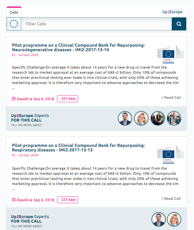 Experts visible in the widget:: Up2Europe platform